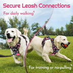 Eagloo Dog Harness for Large Dogs, Easy Wearing with 3 Buckles, Adjustable No Pull Pet Harness with 2 Rings for Walking, No Chock Reflective Soft Padded Vest with Control Handle, Pink & Black, L