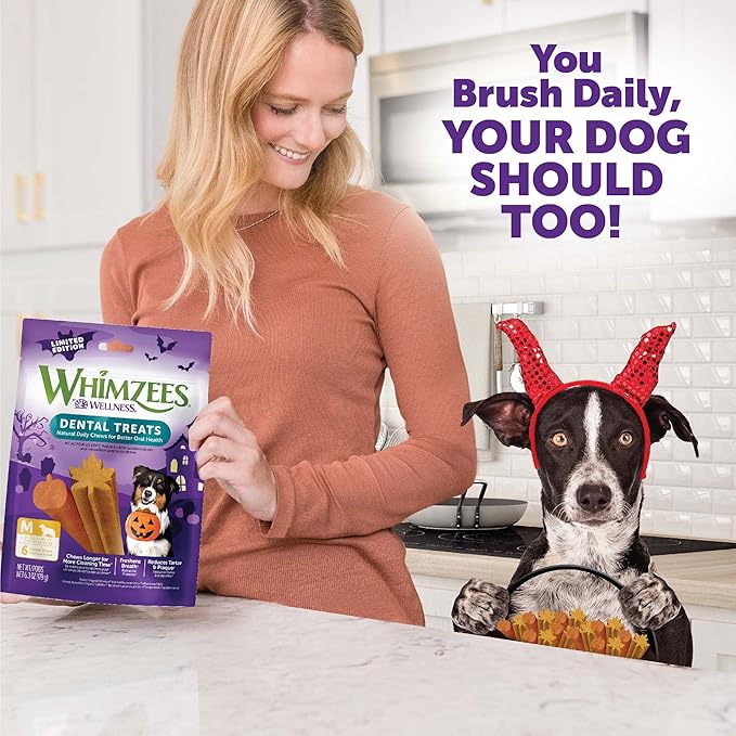 Wellness WHIMZEES Fall Dog Dental Treats, Autumn Natural Chews for Dogs, Medium Size Stick, (6 Count)