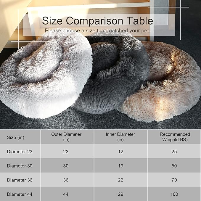 DogBaby Dog Bed, Anti-Anxiety Donut Cuddler Warming Cozy Soft Round Bed, Fluffy Calming Dog Beds for Small Dogs Cats, Washable Pet Bed