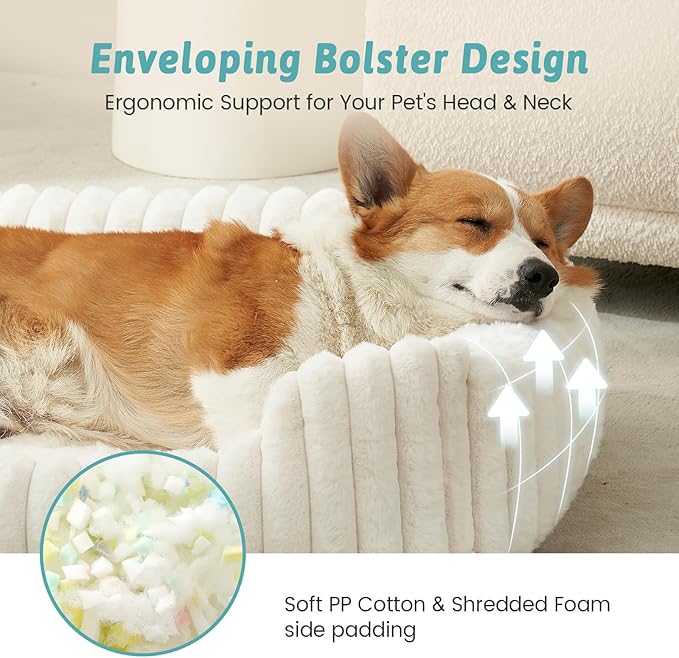 Orthopedic Dog Bed for Medium Dogs & Large Dogs - Washable Rectangle Pet Bed with Anti-Slip Bottom, Soft Calming Cat & Puppy Bed for Indoor Pets (35"x25"x8", Cream)