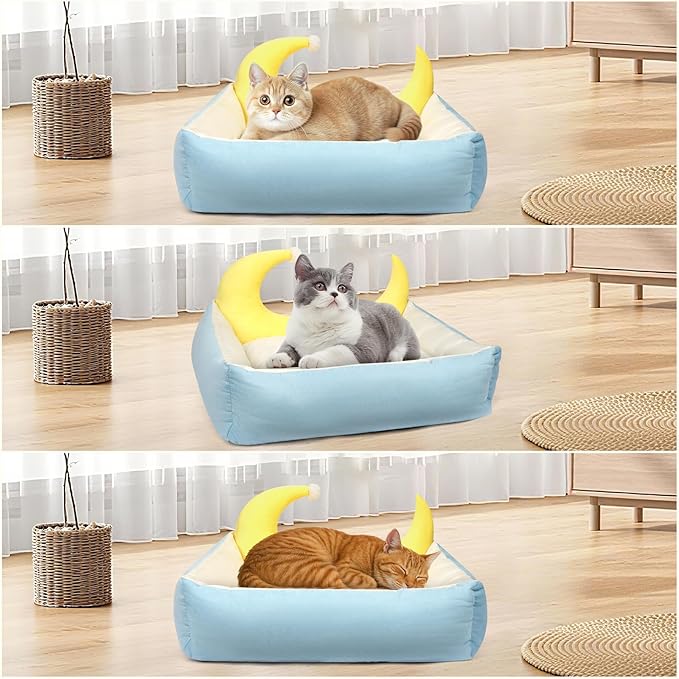 RAIN QUEEN Cat Bed, Cat Beds for Indoor Cats Washable, Orthopedic Fluffy Calming Sleeping Super Soft Plush Pet Bed for Dog and Cat with Anti-Slip Bottom (25.6" x 22.8" x 7.1")