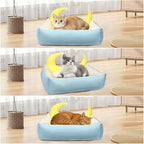 RAIN QUEEN Cat Bed, Cat Beds for Indoor Cats Washable, Orthopedic Fluffy Calming Sleeping Super Soft Plush Pet Bed for Dog and Cat with Anti-Slip Bottom (25.6" x 22.8" x 7.1")
