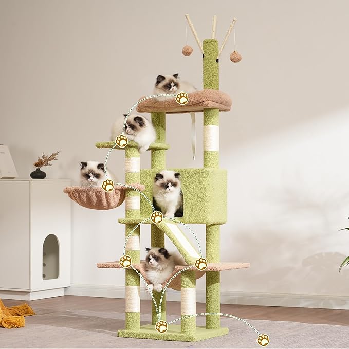 Cat Tree, Multi-Level Cat Tower for Indoor Cats, Cat Condo with Cat Scratching Post and Board, Cat Hammock, Cactus GCT011GY