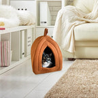 Cat House - Indoor Cat Bed with Removable Foam Cushion - Pet Tent for Kittens, Rabbits, Guinea Pigs, and Other Small Animals by PETMAKER (Brown)