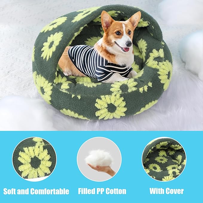 Dog Beds for Small Dogs, Cat Bed Cave, Washable Cute Cat Bed, Cozy Nook Pet Bed for Dogs or Cats, Anti-Slip Puppy Bed Fits up to 22 lbs Pets(Yellow, 24" x 24")