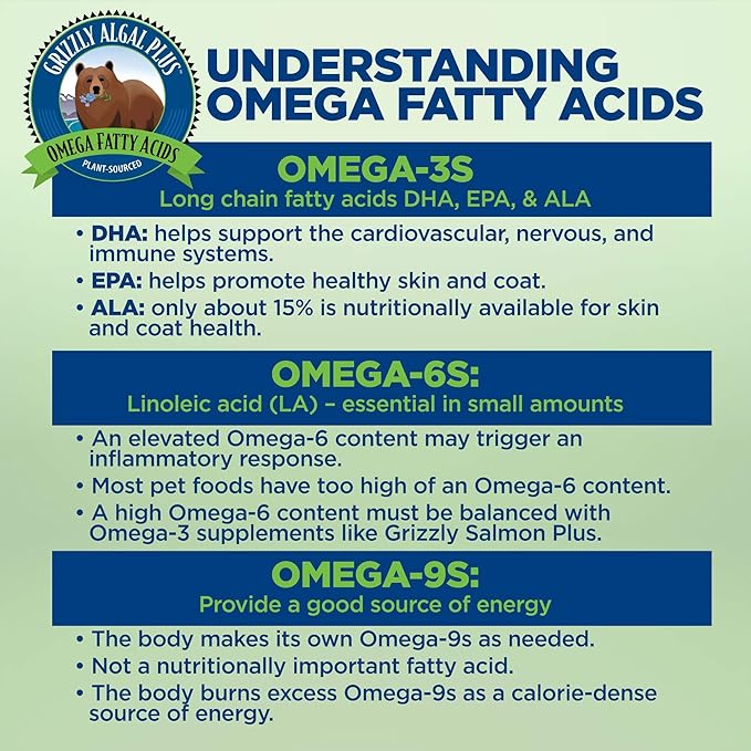 Grizzly Pet Products Algal Plus Omega 3-6-9 Food Supplement for Dogs and Cats, 32 Ounce Bottle