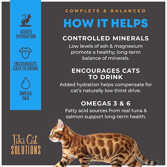 Tiki Cat Solutions Mineral Balance Mousse, Supports Urinary Health, Tuna & Salmon Recipe, 2.4 oz. Pouch (12 Count)