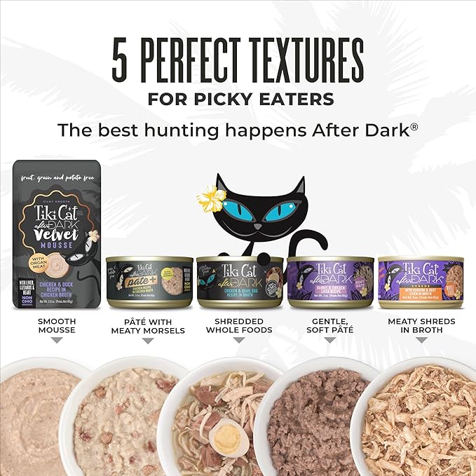 Tiki Cat After Dark Soft Pate Wet Cat Food, Dark Rabbit & Chicken Liver Recipe, 5.5 oz. Can (8 Count)