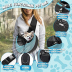 Upgraded Breathable Mesh Dog Sling Carrier for Small Dogs & Cats Up to 10 lbs- Detachable Hard Bottom, Adjustable Strap & Large Pocket - Hands-Free Pet Carrier for Travel Walking Hiking (Cyan Size S)