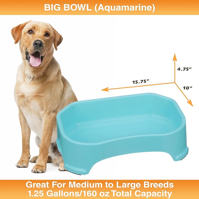 Neater Pet Brands Large Water Bowl for Dogs, Outdoor Dog Water Bowl (1.25 Gallon Extra-Large Capacity), Big Trough Style Food Dish for Indoors or Outside, No Spill Large Dog Bowls, Aquamarine