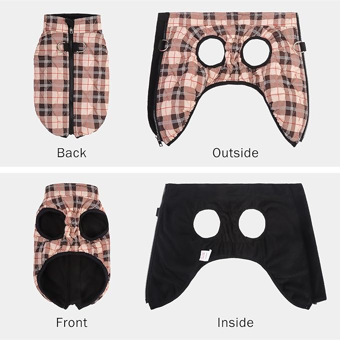 SCENEREAL Winter Coat with Harness for Small Medium Dogs, Waterproof Puffer Jacket with Zipper, Fleece Snow Clothes for Puppy