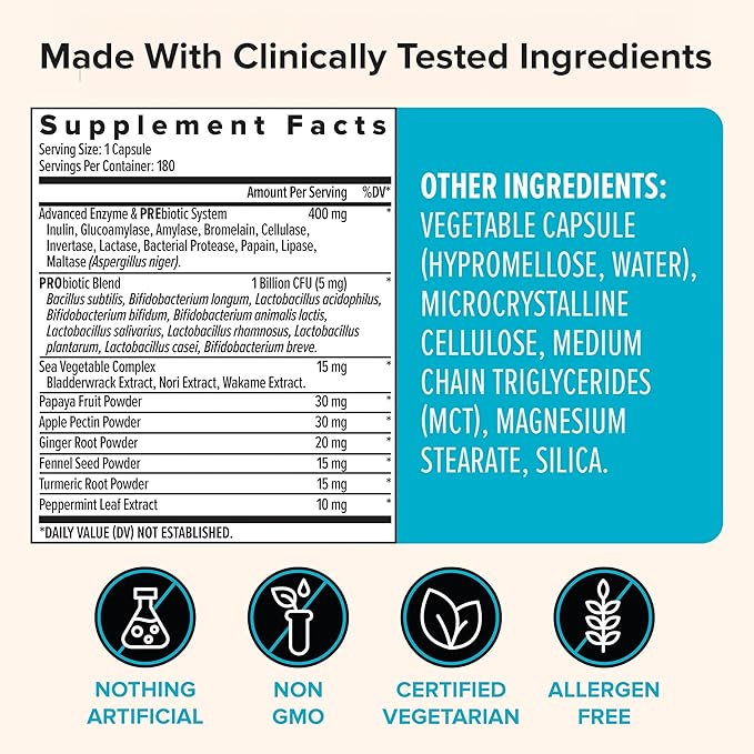 Zenwise Health Digestive Enzymes for Gut Health & Bloating Relief - Multi Enzymes Digestion Supplement with Probiotics, Bromelain & Papaya for Digestive Health Support - Men & Women - 180 Count