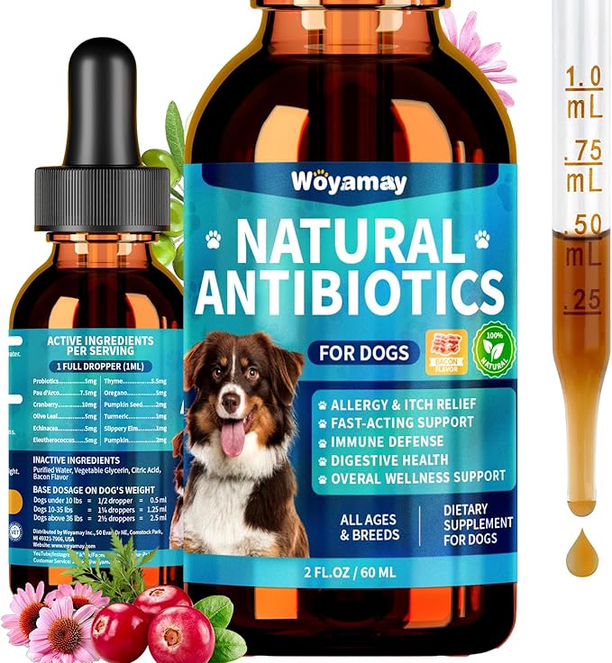 Antibiotics for Dogs | Natural Dog Antibiotics for Allergy Relief, Itch Relief, Coughs, Skin Health, Breath Treatment, Digestion | Herbal Supplement to Care for Ears, Eyes & Coat, 2 Fl Oz