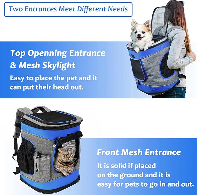 Kritter Planet Pet Carrier Backpack for Cats Dogs, Breathable Pet Backpack with 4 Mesh Window, Portable Pet Carrier for Camping