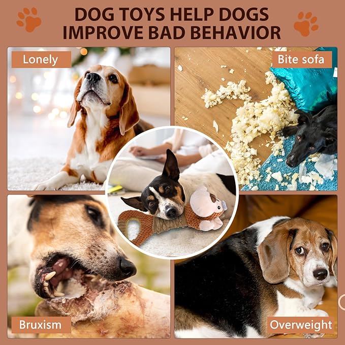 Squeaky Dog Toy with Crinkle Paper, Pull Interactive Plush Chew Toy for Puppies, Small, Medium, Large Dogs - Great for Tug of War and Teeth Cleaning