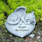 Personalized Cat Memorial Garden Statue, Angel Design, Pet Grave Marker with Engraved Name and Date