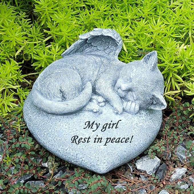Personalized Cat Memorial Garden Statue, Angel Design, Pet Grave Marker with Engraved Name and Date