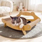 Sisal Cat Scratcher Lounger Bed for Large Indoor Cats – Wooden Cat Scratch Pad, Durable Recliner Chair, Stylish Scratching Couch, 2-in-1 Scratcher & Lounger with Hammock (Large)