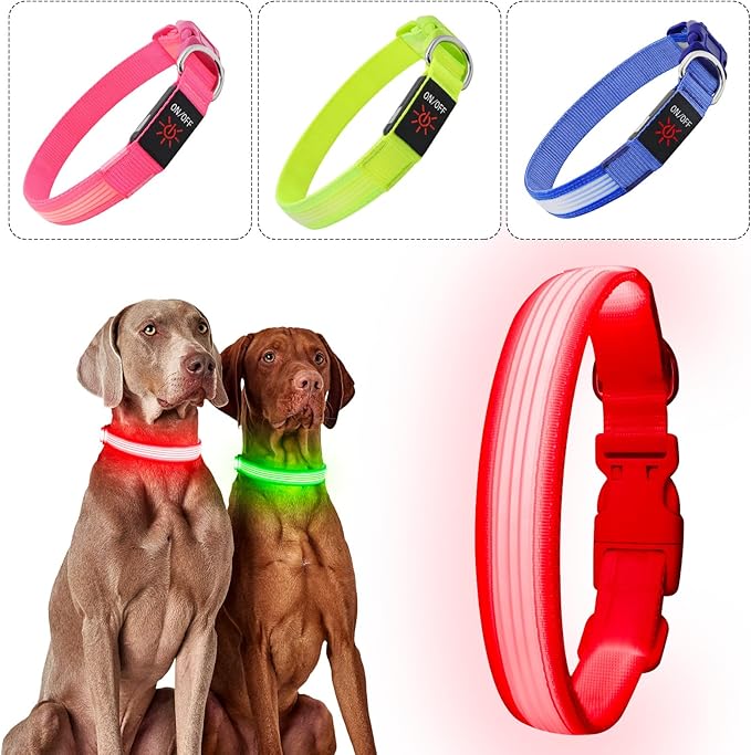 YFbrite Light up Dog Collar, USB Rechargeable LED Puppy Collar Super Bright Adjustable Glowing Dog Lights for Night Walking (Design 2- Pink, Small)