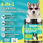 4-IN-1 Flea and Tick Prevention for Dogs, 500 Crunchy Dog Flea Chews, Dog Flea Treatment, Natural Oral Flea Treatment for Dogs, Daily Support for Flea, Skin & Coat, Gut, Immune, Chicken Flavor