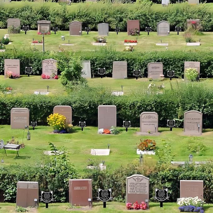 12 inch Metal Cat Memorial Grave Markers for Cats Cemetery Headstones Decorations Grave Pets Cemetery Headstones Ornaments Markers Headstone Pet Stake Graveside Sign Black Sympathy Garden Stake Decor