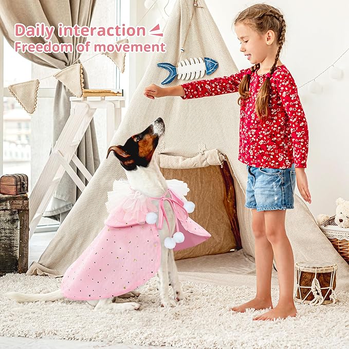 KOUPA Pet Wedding Costume for Cat Small Dogs, Sparkly Cat Clothes Tulle Cloak for Puppy Kitten, Halloween Dog Outfit Suit for Party Holiday Christmas, Pink