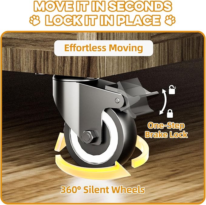 32" Dog Crate Furniture, Double Door Wooden Indoor Dog Kennel Furniture, Decorative Pet Cage End Table with Wheels for Medium and Small Breed Dogs, Size M, Rustic Brown