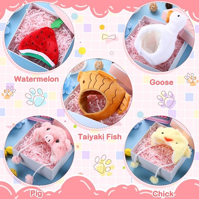 Weewooday 5 Pcs Cat Adorable Costume Pig Chick Goose Watermelon Taiyaki Fish Cat Hat for Pets and Small Dogs Kitten Puppy Party Costume Accessory Headwear