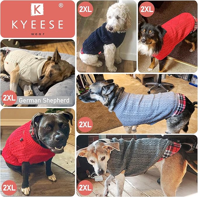 KYEESE Dog Sweater Soft Pullover Dog Sweaters for Medium Dogs Boy Warm Turtleneck Medium Dogs Sweater with Gingham Patchwork Comfy Pet Coat for Fall Winter Cold Weather