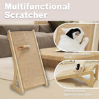 Meeyoview Sisal Cat Scratcher Ramp, 27'' L Shape Scratching Post, Vertical Cat Scratcher for Indoor Cats, Solid Wooden Scratch Pad, Furniture Protector with Catnip(Triangle)