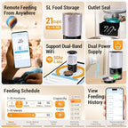 5L Automatic Cat Feeder with Sealed Outlet: 5G WiFi Automatic Dog Feeder with APP Control, Auto Cat Food Dispenser with Voice Recording for Pets, Detachable for Easy Clean - 21 Cup