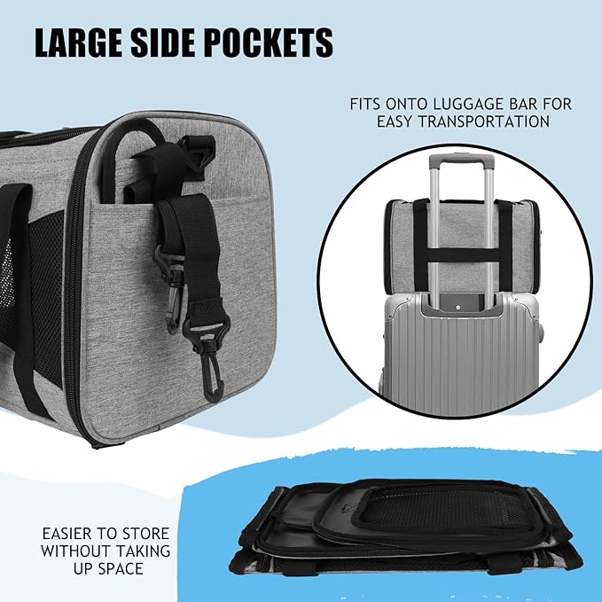 Carriers Soft-Sided Pet Carrier for Medium Large Cats Dogs 15lbs 20lbs,Ventilated Design,Portable Carry Handle,Collapsible Carrier for Kitten Puppy(X-Large,Grey&Black)