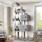 Globlazer Extra Large Cat Tower, 81-inch Tall Cat Tree for Big Cats 20 lbs, XXL Heavy Duty Cat Scratching Tower for Indoor Adult Cats with 3 Cat Condos, 8 Scratching Posts, F81, Light Grey