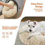 Deconovo Calming Donut Dog Bed, Washable Plush Round Pet Bed for Small Dogs & Cats with Raised Rim, Non-Slip Base and Soft Faux Fur—Lightweight, Easy-Care Design Beige 37" L x 37" W x 8" Th