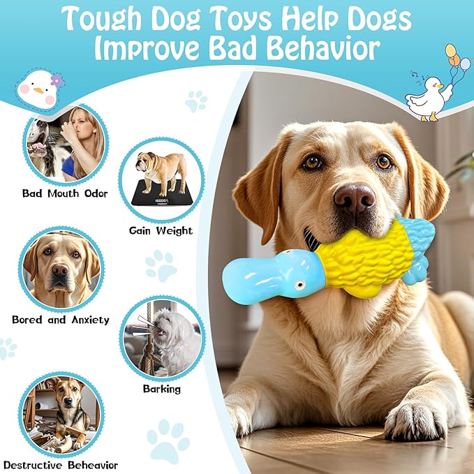Dog Toys for Aggressive Chewers: Tough Dog Chew Toys-Large Squeaky Dog Toys for All Breed Sizes to Keep Them Busy (Blue)