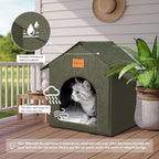 Outdoor Cat House Feral Cat Shelter,Outside Waterproof Cat House for Outdoor/Indoor Cats, Insulated Cat Bed for All Seasons with Cozy Cushion Easy to Assemble Olive Green