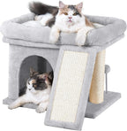 14in Cat Tree Tower with 20 * 16.5in Perch Bed and Washable Top for Large Adult Cats, Condo and Scratching Post for Indoor Kitten Pet, Light Gray