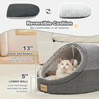 Jiupety Cute Cat Beds for Indoor Cats, Cat Cave Bed and Kitten Bed, Large Cat Cave and Covered Cat Bed with Anti-Slip Bottom, Washable Removable Cushion, M(16"x16"x13"), Dark Gray.