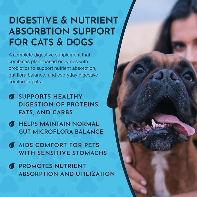 Animal Essentials Plant Enzyme & Probiotics for Dogs & Cats - Digestive Enzymes for Dogs, Probiotic Powder, Digestive Supplement, No Preservatives, Veterinarian Recommended - 3.5 Oz