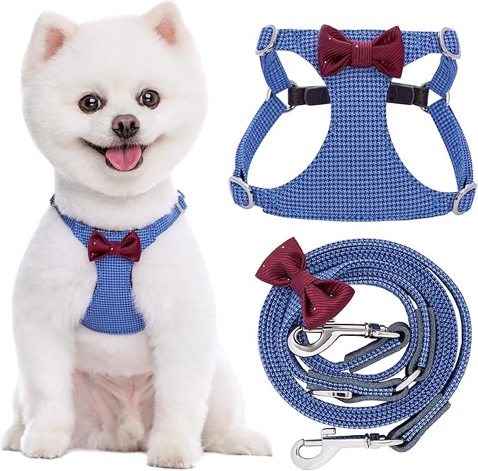 Puppytie No Pull xs Dog Harness with Multifunction Dog Leash,Soft Adjustable No Choke Escape Proof Pet Harness Vest,Plaid Blue,xs