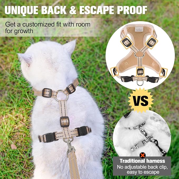 BEAUTYZOO Cat Harness and Leash Set for Walking Escape Proof, Neck Release Adjustable Harness for Kitten Puppy Small Medium Large Cats, Soft Cute Easy Control Small Cat Harness for Cats Boy and Girls