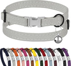 Leather Cat Collar with Buckle and Removable Bell - Non Breakaway Adjustable Soft Safety Small Pet Collars for Girl Boy Cats Kitten (Gray)