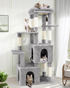 Globlazer Cat Tower for Indoor Cats, Heavy Duty Cat Trees for Large Cats Adult Big Cats Maine Coon Cat Tree Tower with Scratching Post, Extra Large Top Perch, Cat Condos, F61, Light Grey, 61inch