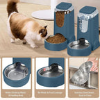 2 Pack Automatic Cat Feeder and Dog Food Feeder, Gravity Stainless Steel Water Dispenser and Waterer Set for Small Medium Puppy Kitten Pets (1 Gallon x 2, Navy Blue)