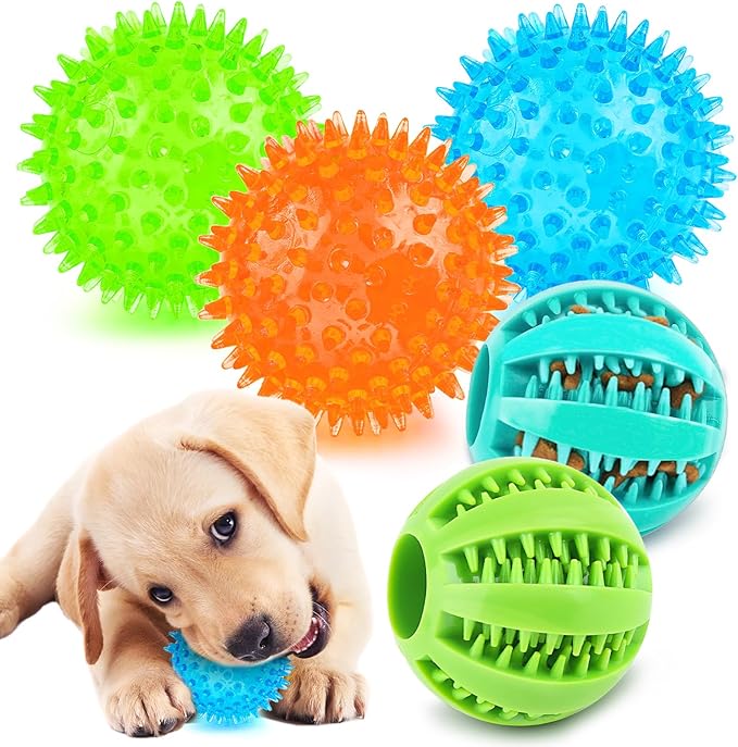 Interactive Dog Toys - 2.5' Squeaky Teething Chew Balls for Small Dogs, Clean Teeth & Training (5Pcs)