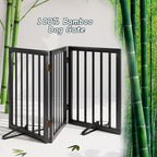 Semiocthome Bamboo Freestanding Dog Gates for Doorways,3-Panel Indoor Puppy Gates for the House with 2 Metal Stands,24"H Folding Pet Gate for Stairs Expands Up to 55"W Fully Assembled Stair Gate Black