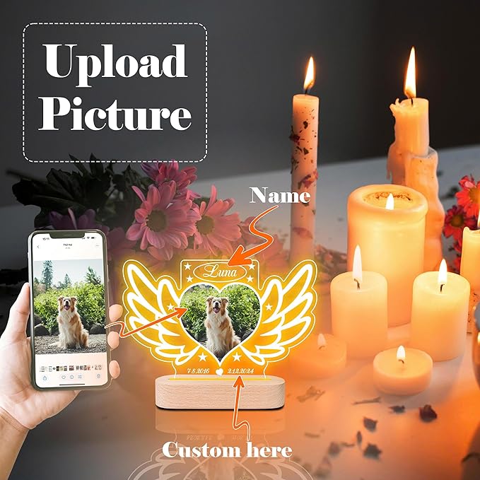 Pet Memorial Night Light – Custom Dog & Cat Loss Gift, Memorial Plaque & Picture Frame (PM #4)