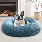 JOLLYVOGUE Calming Dog & Cat Bed for Small Dogs, Anti-Anxiety Donut Cuddler Cozy Soft Round Bed with Anti-Slip Bottom, Fluffy Faux Fur Plush Cushion Beds for Small Medium Dogs (27")