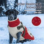 IECOii Dog Coat for Large Dogs Waterproof Dog Winter Jacket with Harness Built in, Red - XXLarge, Thermal Warm Fleece Lined, Reflective Dogs Jackets for Cold Weather Camping, Hiking, Pitbull