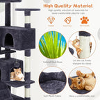 Sweetcrispy 54 Inch Cat Tree Tower, Multi-Level with Cat Scratching Post, Indoor Cat Condo with Climbing Ladder, Plush Toy, Play House for Cat, Grey